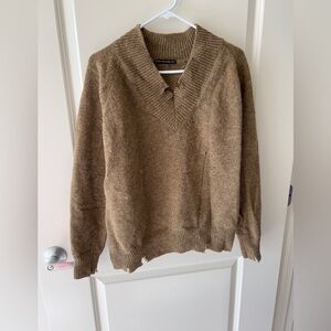 Uma Wang style cropped v-neck ripped frayed loose fit dropped shoulder Jumper